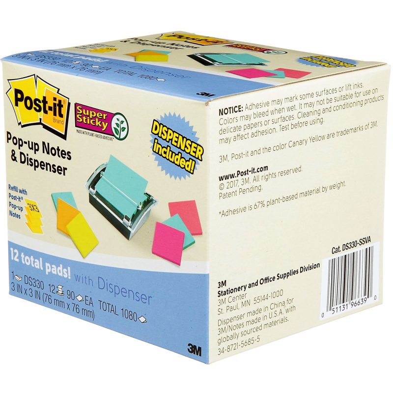 Post-it Super Sticky Pop Up Notes with Black Dispenser, 12 Pads, 3 in x 3 in, 2x the Sticking Power, School Supplies and Office Products, Sticky Notes for Vertical Surfaces, Monitors, Walls and Windows, Assorted Colors - Image 12