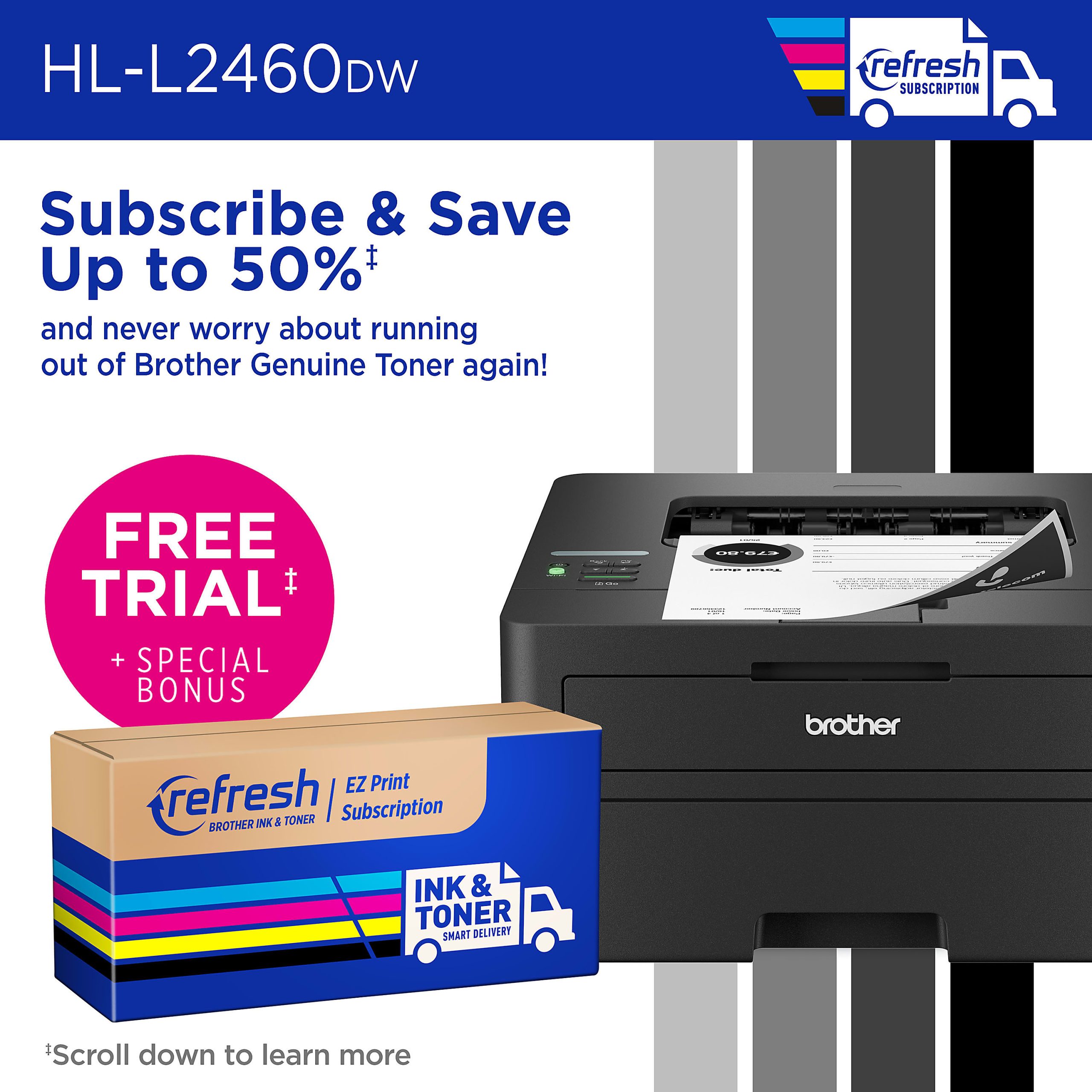Brother HL-L2460DW Wireless Compact Monochrome Laser Printer, Duplex and Mobile Printing, Refresh EZ Print Eligibility - Image 5