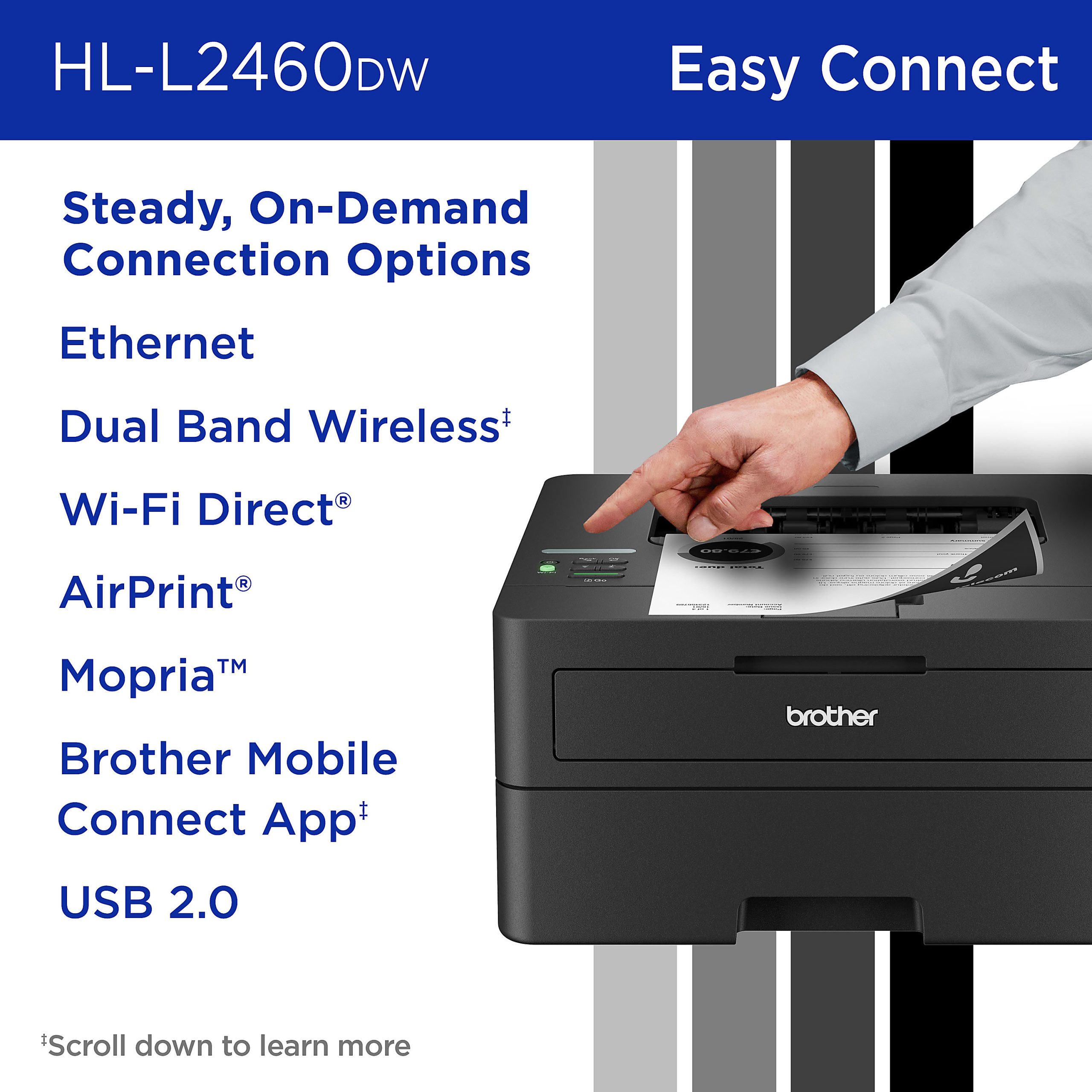 Brother HL-L2460DW Wireless Compact Monochrome Laser Printer, Duplex and Mobile Printing, Refresh EZ Print Eligibility - Image 7