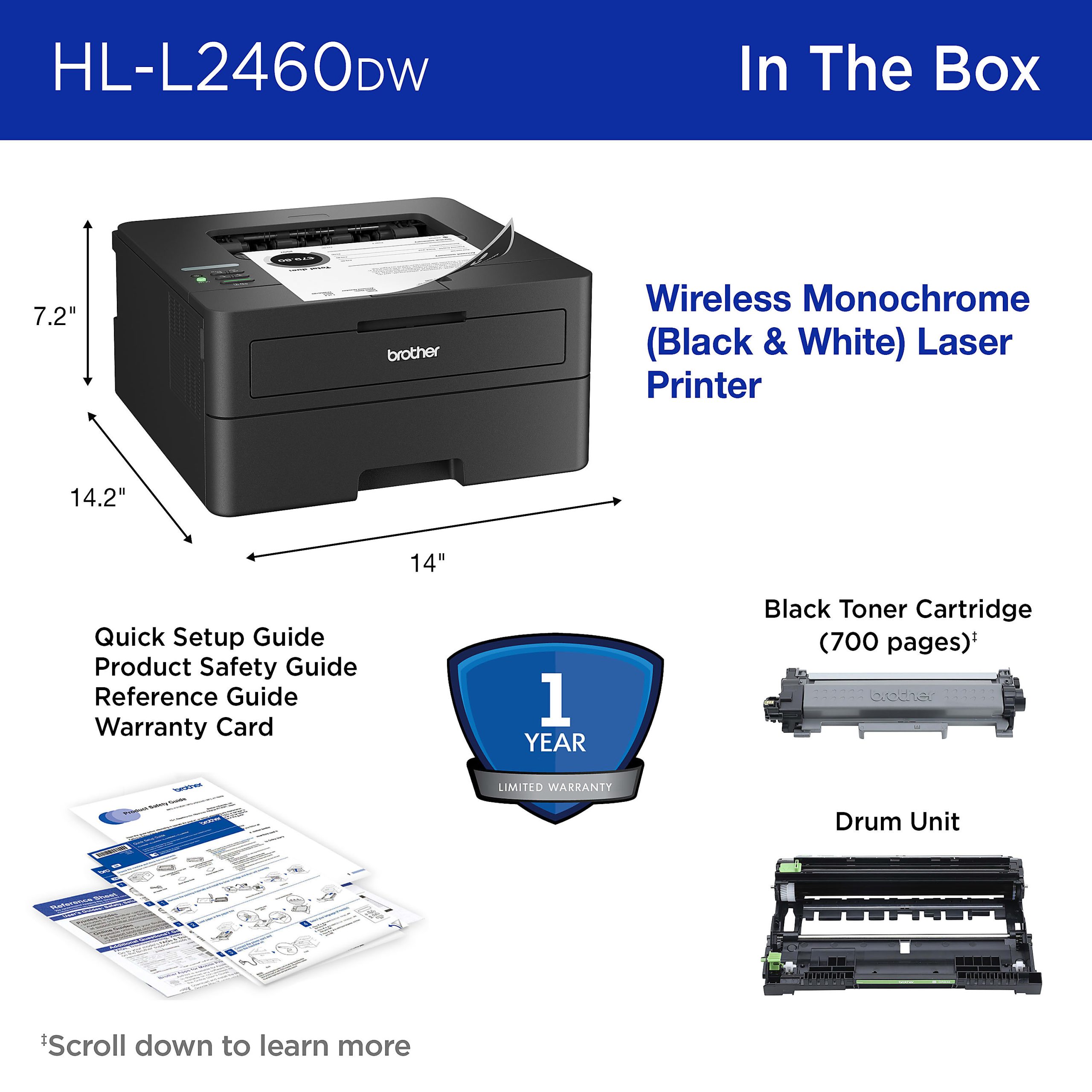 Brother HL-L2460DW Wireless Compact Monochrome Laser Printer, Duplex and Mobile Printing, Refresh EZ Print Eligibility - Image 8