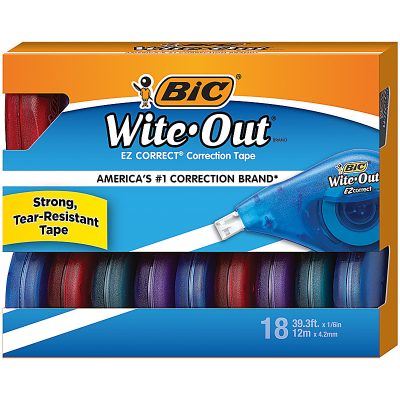 BIC Wite-Out EZ Correction Tape, 478-13/16", White, Pack Of 18 Dispensers