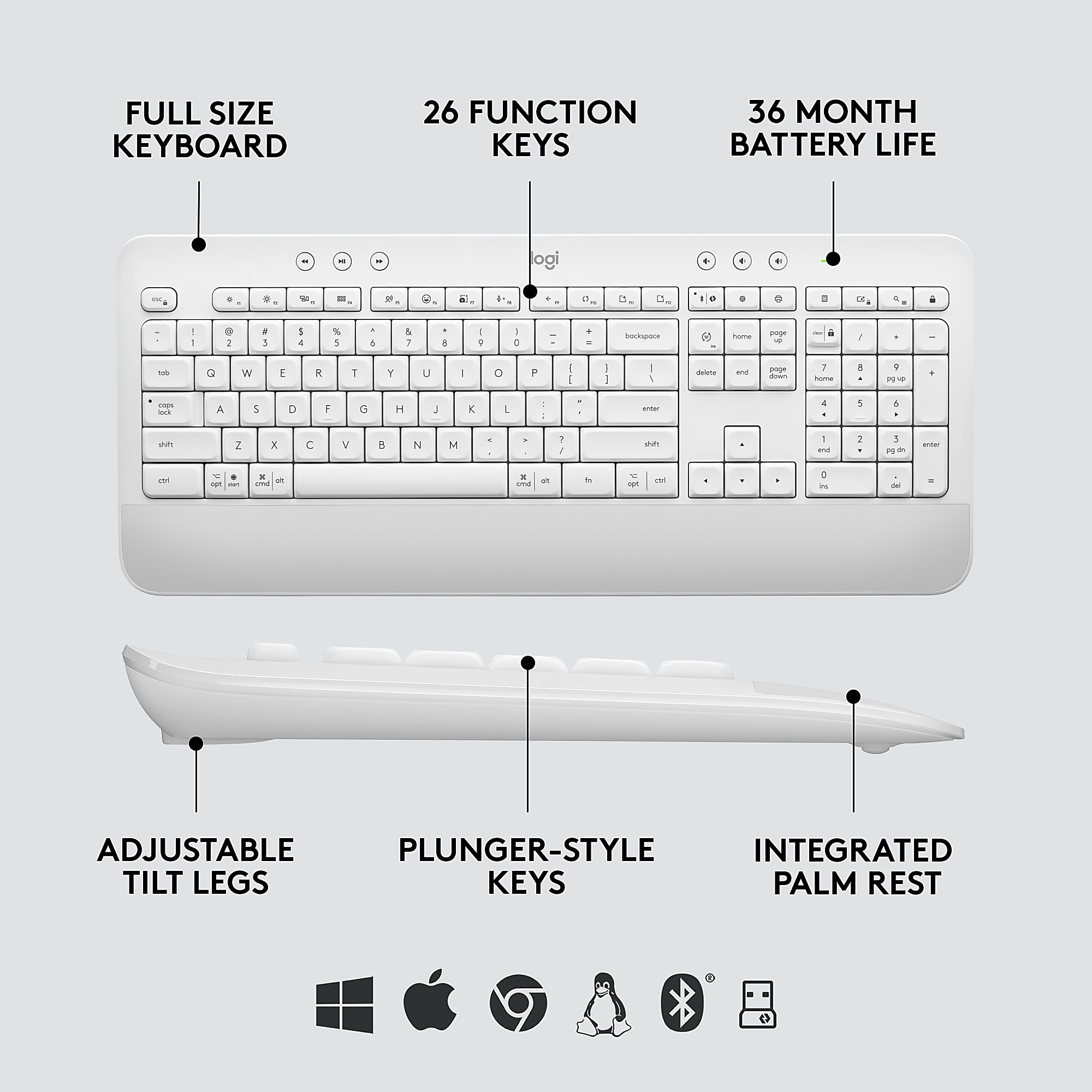 Logitech Signature MK650 Combo For Business Wireless Mouse and Keyboard Combo, Off White - Image 6