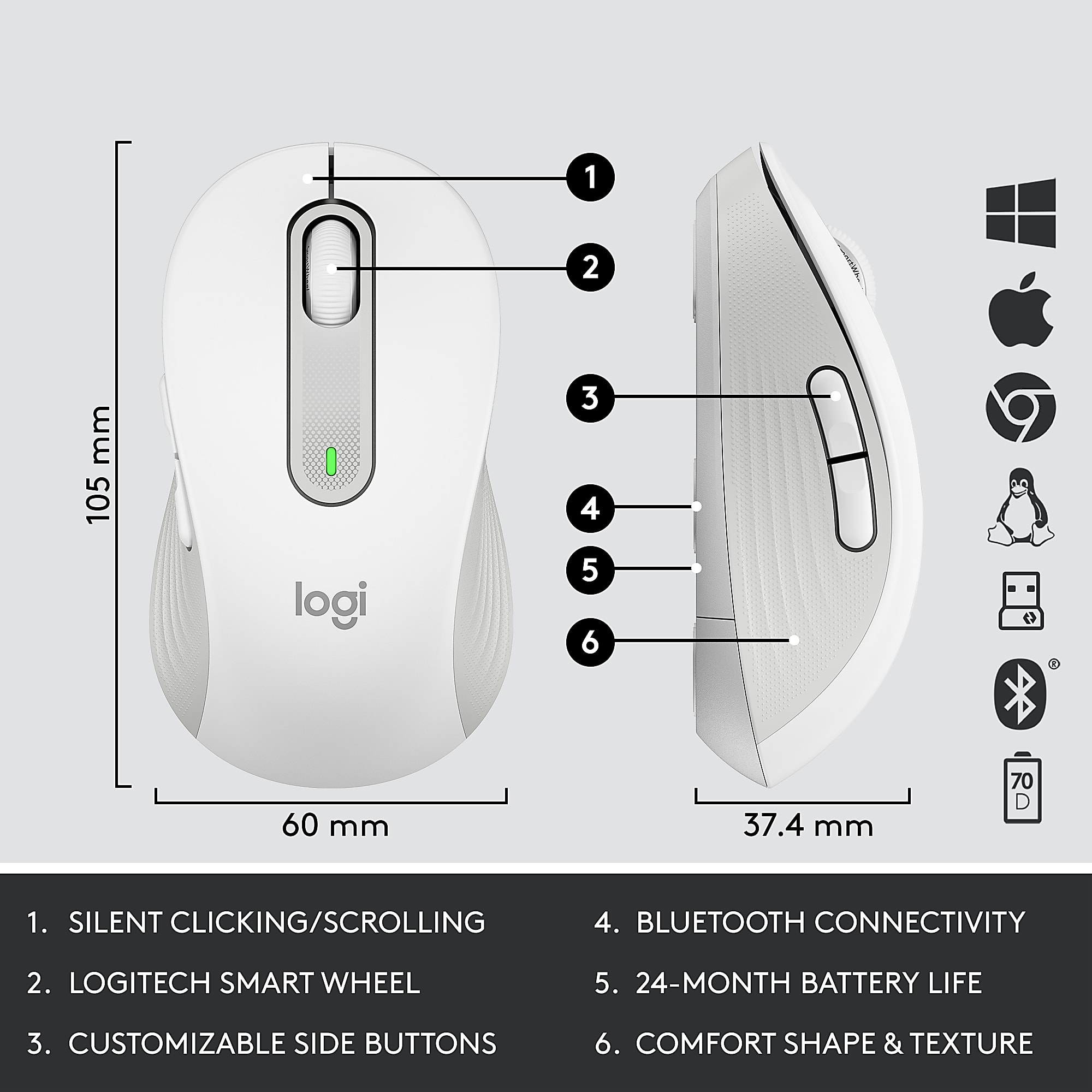 Logitech Signature MK650 Combo For Business Wireless Mouse and Keyboard Combo, Off White - Image 7