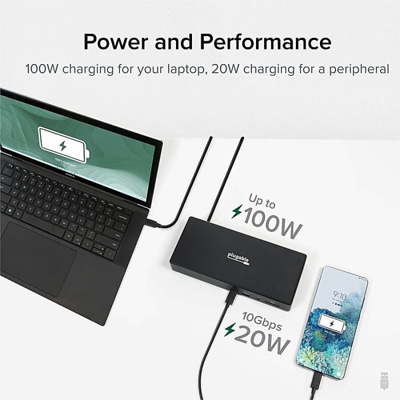 Plugable 13-in-1 USB-C Triple Monitor Laptop Docking Station with 100W Charging, 20W USB-C Charging - 3x HDMI - Compatible with Windows, Mac with USB-C/Thunderbolt (Ethernet, 5x USB, 1x USB-C, SD Card) - Image 4