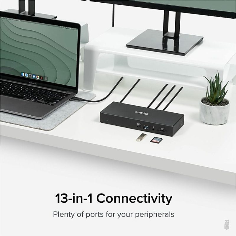 Plugable 13-in-1 USB-C Triple Monitor Laptop Docking Station with 100W Charging, 20W USB-C Charging - 3x HDMI - Compatible with Windows, Mac with USB-C/Thunderbolt (Ethernet, 5x USB, 1x USB-C, SD Card) - Image 5