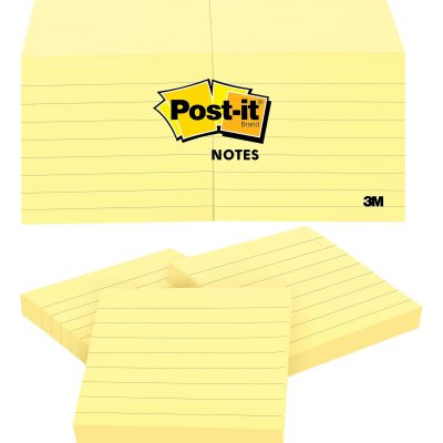 Post-it Notes, 12 Pads, 3 in x 3 in, Clean Removal, School Supplies and Office Products, Sticky Notes for Vertical Surfaces, Monitors, Walls and Windows, Canary Yellow, Lined