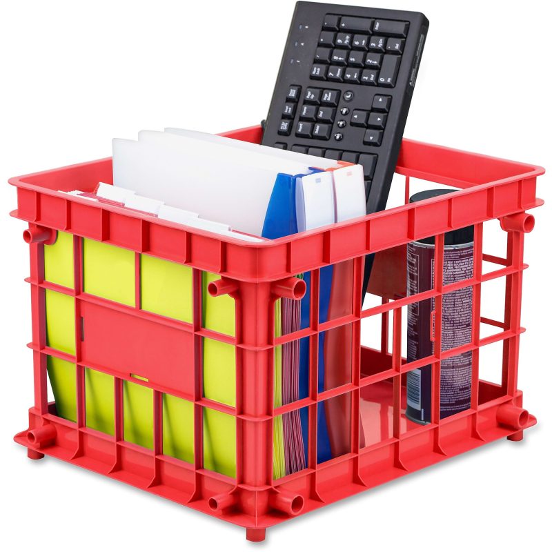 Storex Stackable Storage Crates, Medium Size,  11 2/10" x 14 3/10" x 17 3/10", Assorted Colors, Set Of 3 - Image 2