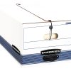 Bankers Box® Stor/File™ Standard-Duty Storage Boxes With Locking Lift-Off Lids And Built-In Handles, Legal Size, 24" x 15" x 10", 60% Recycled White/Blue, Case Of 3