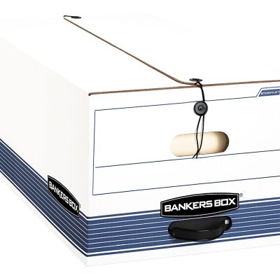 Bankers Box® Stor/File™ Standard-Duty Storage Boxes With Locking Lift-Off Lids And Built-In Handles, Legal Size, 24" x 15" x 10", 60% Recycled White/Blue, Case Of 3