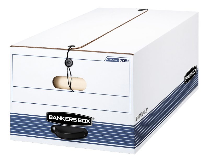 Bankers Box® Stor/File™ Standard-Duty Storage Boxes With Locking Lift-Off Lids And Built-In Handles, Legal Size, 24" x 15" x 10", 60% Recycled White/Blue, Case Of 3 - Image 2