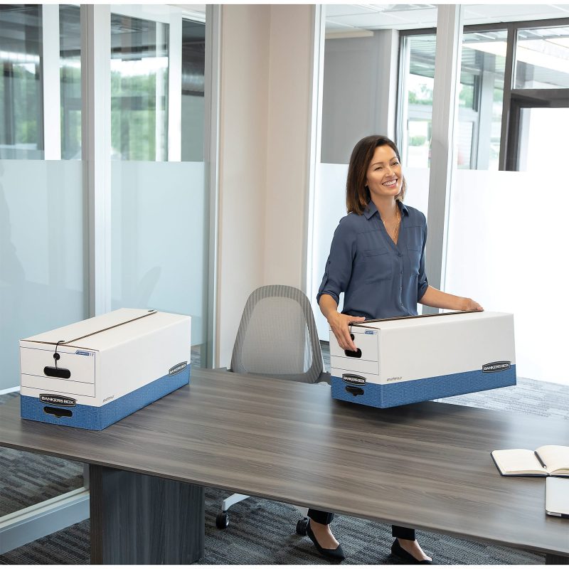 Bankers Box® Stor/File™ Standard-Duty Storage Boxes With Locking Lift-Off Lids And Built-In Handles, Legal Size, 24" x 15" x 10", 60% Recycled White/Blue, Case Of 3 - Image 8