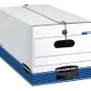 Bankers Box® Stor/File™ Medium-Duty Storage Boxes With Locking Lift-Off Lids And Built-In Handles, Letter Size, 24“ x 12" x 10", 60% Recycled, White/Blue, Case Of 3
