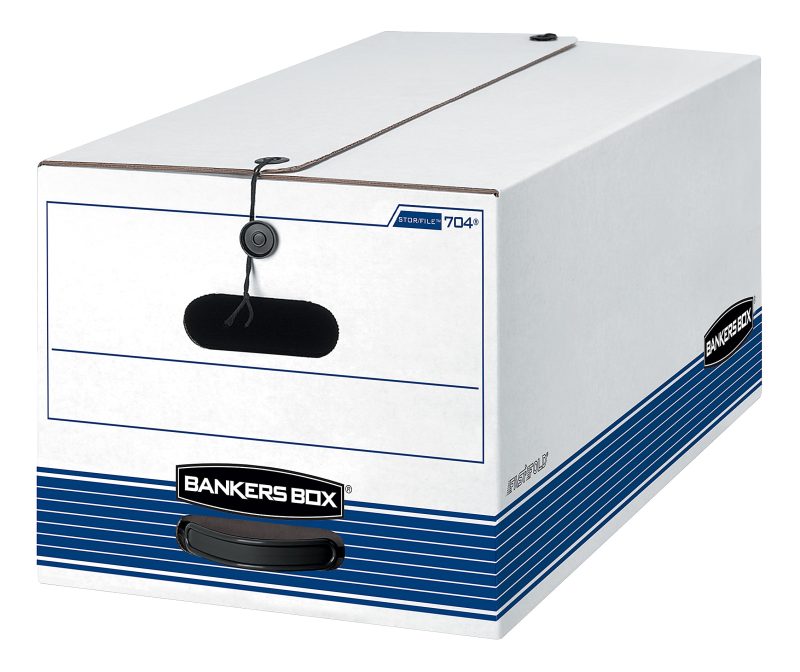Bankers Box® Stor/File™ Medium-Duty Storage Boxes With Locking Lift-Off Lids And Built-In Handles, Letter Size, 24“ x 12" x 10", 60% Recycled, White/Blue, Case Of 3 - Image 2