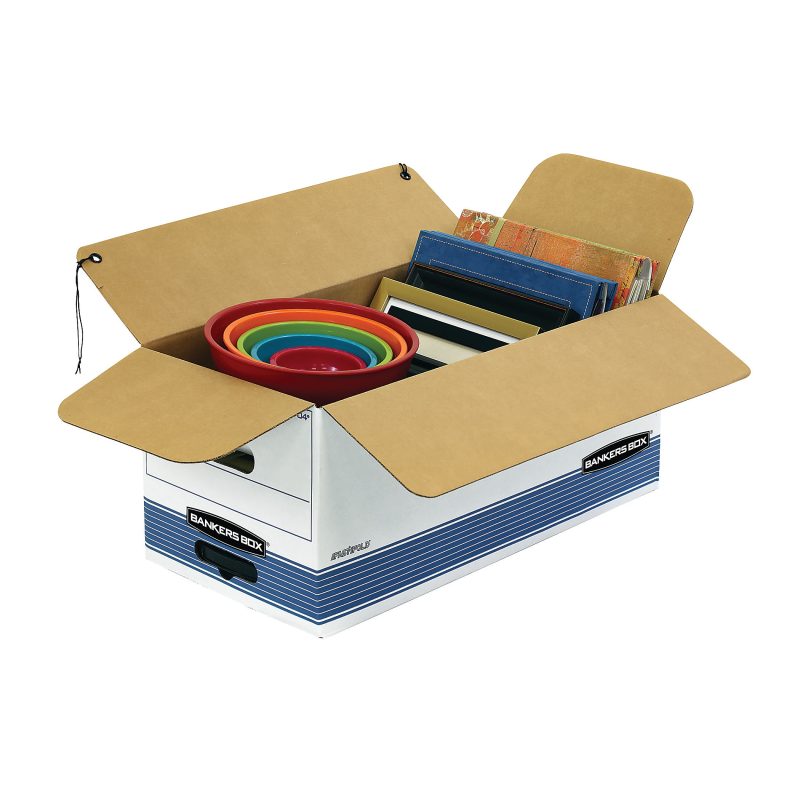 Bankers Box® Stor/File™ Medium-Duty Storage Boxes With Locking Lift-Off Lids And Built-In Handles, Letter Size, 24“ x 12" x 10", 60% Recycled, White/Blue, Case Of 3 - Image 5