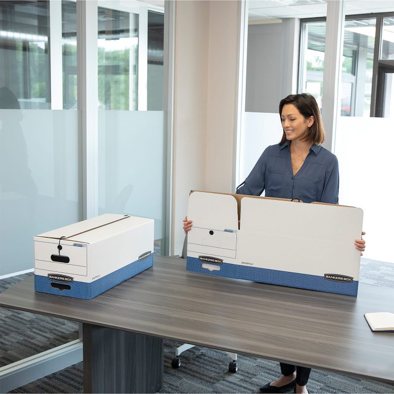 Bankers Box® Stor/File™ Medium-Duty Storage Boxes With Locking Lift-Off Lids And Built-In Handles, Letter Size, 24“ x 12" x 10", 60% Recycled, White/Blue, Case Of 3 - Image 6