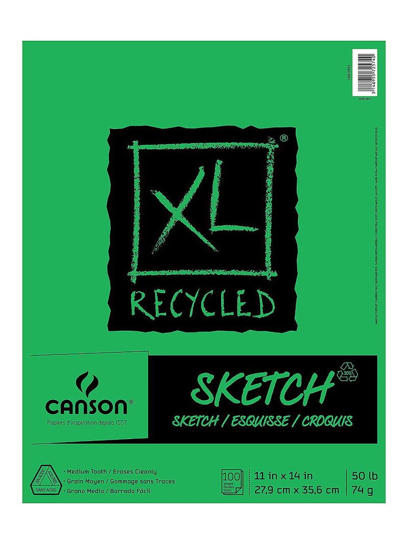 Canson XL Sketch Pads, Fold-Over, 11" x 14", 100 Sheets, Pack Of 3
