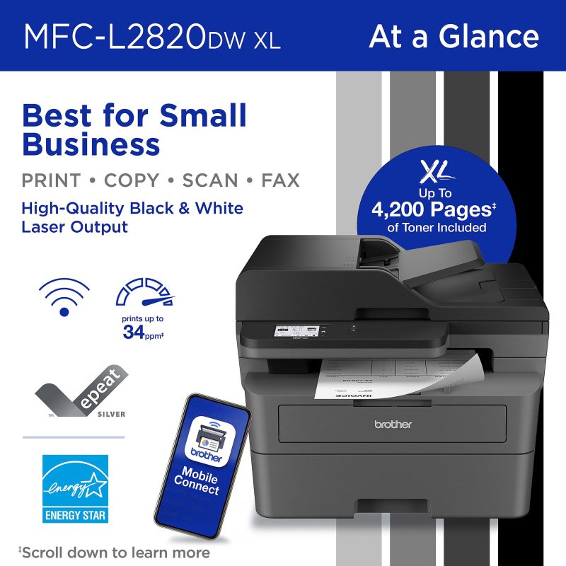 Brother MFC-L2820DW XL Wireless Compact Monochrome All-in-One Laser Printer with up to 4,200 pages of toner included - Image 2