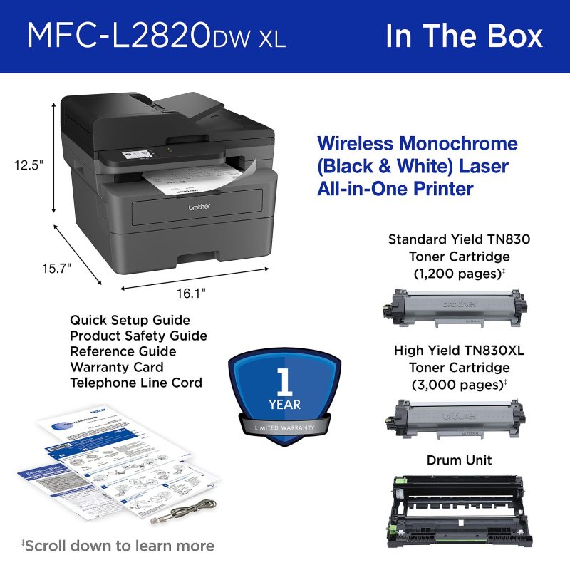 Brother MFC-L2820DW XL Wireless Compact Monochrome All-in-One Laser Printer with up to 4,200 pages of toner included - Image 8
