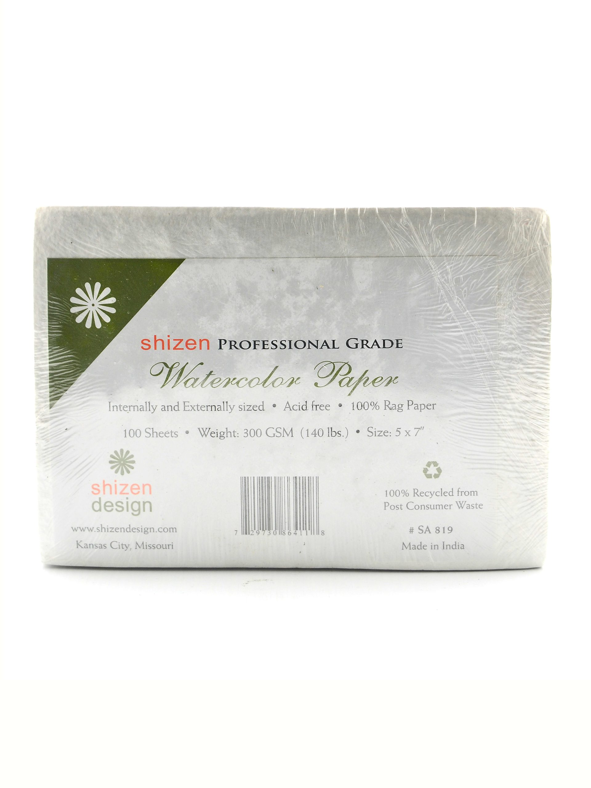 Shizen Design Professional-Grade Watercolor Paper, Clean Edges, 5" x 7", 100% Recycled, Pack Of 100 Sheets