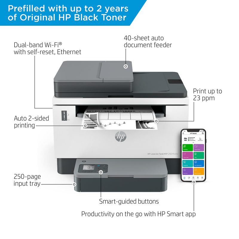 HP LaserJet Tank MFP 2604sdw Wireless Laser All-in-One Monochrome Printer - Image 10