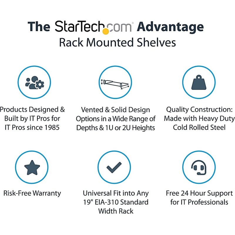 StarTech.com 2U Server Rack Cabinet Shelf - Fixed 22" Deep Cantilever Rackmount Tray for 19" Data/AV/Network Enclosure w/cage nuts, screws - 2U 19in server rack cabinet shelf 22in deep - Image 11