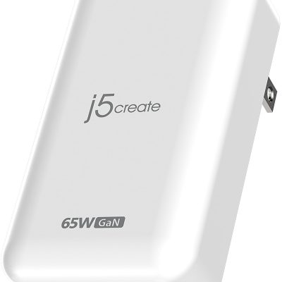 j5create 65W GaN Slim PD USB-C 2-Port Charger, White, JUP2465