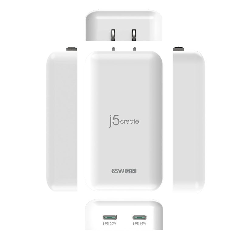 j5create 65W GaN Slim PD USB-C 2-Port Charger, White, JUP2465 - Image 3