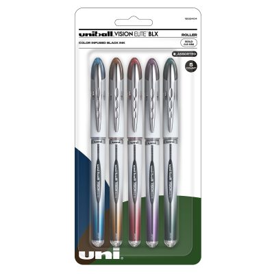 uni-ball® Vision™ Elite™ Liquid Ink Rollerball Pens, Bold Point, 0.8 mm, White Barrel, Blue/Black Ink, Pack Of 12 - Assorted,5