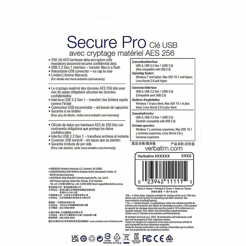 Verbatim Store 'n' Go Secure Pro 32GB USB 3.0 Flash Drive, Silver - Image 4