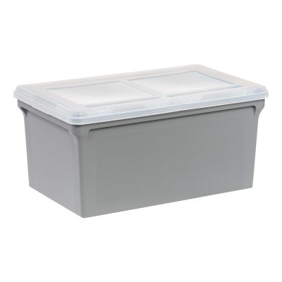 Iris® Plastic Letter-Sized Split Lid File Box, 44 Quart, 24”L x 20-1/16”W x 16-3/16”H, Gray