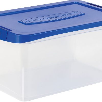 Bankers Box® Heavy-Duty Plastic Storage Bin, Extra Deep 20" Letter-size, 10-3/8" x 14-1/4", TAA Compliant, Clear/Blue, Pack of 1
