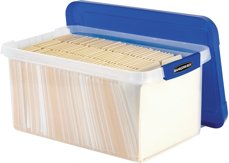 Bankers Box® Heavy-Duty Plastic Storage Bin, Extra Deep 20" Letter-size, 10-3/8" x 14-1/4", TAA Compliant, Clear/Blue, Pack of 1 - Image 2