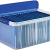 Bankers Box® Heavy-Duty Plastic Storage Bin, Extra Deep 20" Letter-size, 10-3/8" x 14-1/4", TAA Compliant, Clear/Blue, Pack of 1 - Image 5