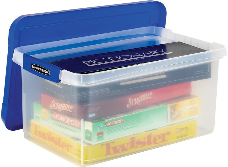 Bankers Box® Heavy-Duty Plastic Storage Bin, Extra Deep 20" Letter-size, 10-3/8" x 14-1/4", TAA Compliant, Clear/Blue, Pack of 1 - Image 6