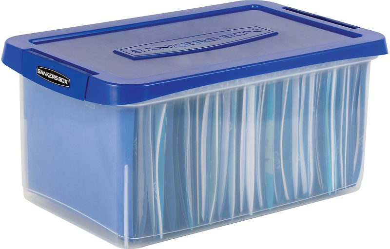 Bankers Box® Heavy-Duty Plastic Storage Bin, Extra Deep 20" Letter-size, 10-3/8" x 14-1/4", TAA Compliant, Clear/Blue, Pack of 1 - Image 10
