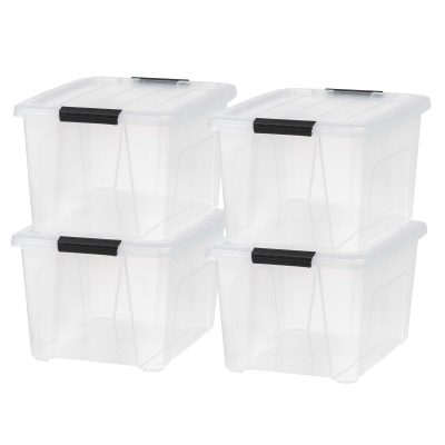 Iris USA® Weathertight Storage Boxes, 32-Quart, 19-1/16”L x 15-3/16”W x 13-1/4”H, Clear, Pack Of 4 Boxes