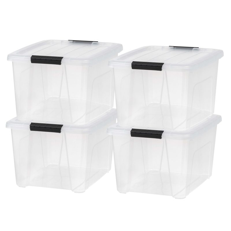 Iris USA® Weathertight Storage Boxes, 32-Quart, 19-1/16”L x 15-3/16”W x 13-1/4”H, Clear, Pack Of 4 Boxes