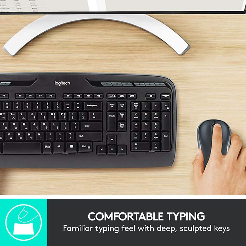 Logitech®MK320 Wireless Straight Full-Size Keyboard & Ambidextrous Optical Mouse, Black - Image 2