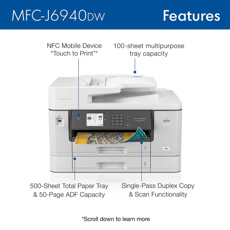 Brother MFC-J6940DW Wireless Color Inkjet All-in-One Printer with Print, Copy, Scan, Fax up to 11”x17” (Ledger) - Image 2
