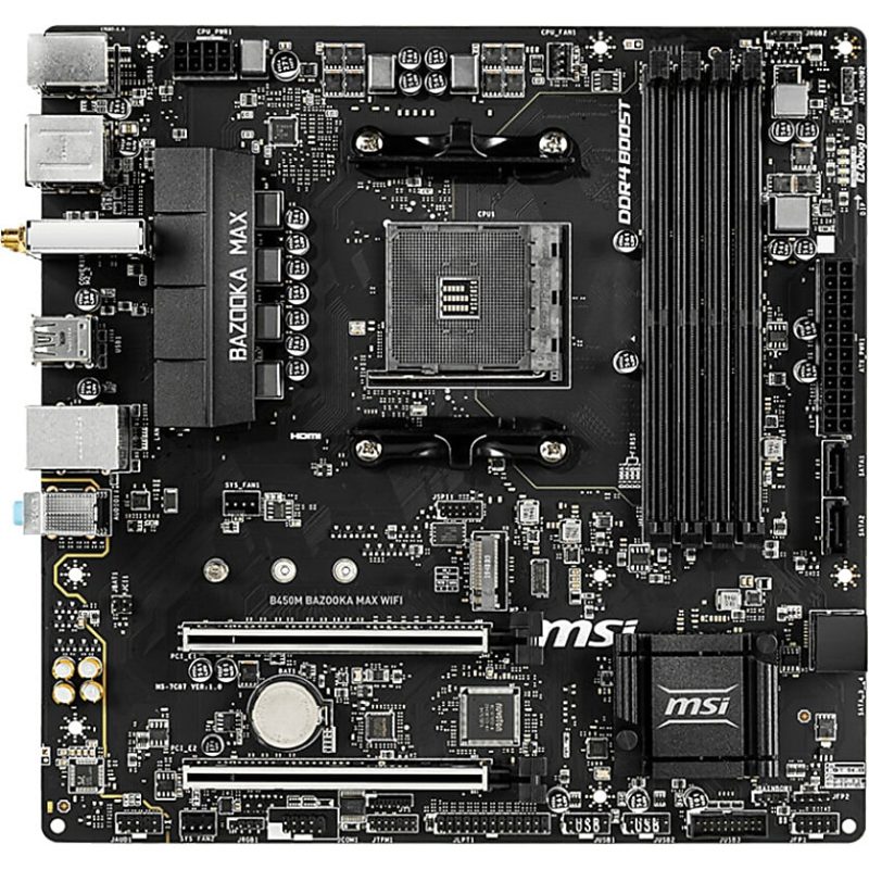 MSI B450M BAZOOKA MAX WIFI Desktop Motherboard - AMD B450 Chipset - Socket AM4 - Micro ATX - Ryzen 3 Processor Supported - 64 GB DDR4 SDRAM Maximum RAM - UDIMM, DIMM - 4 x Memory Slots - Image 2
