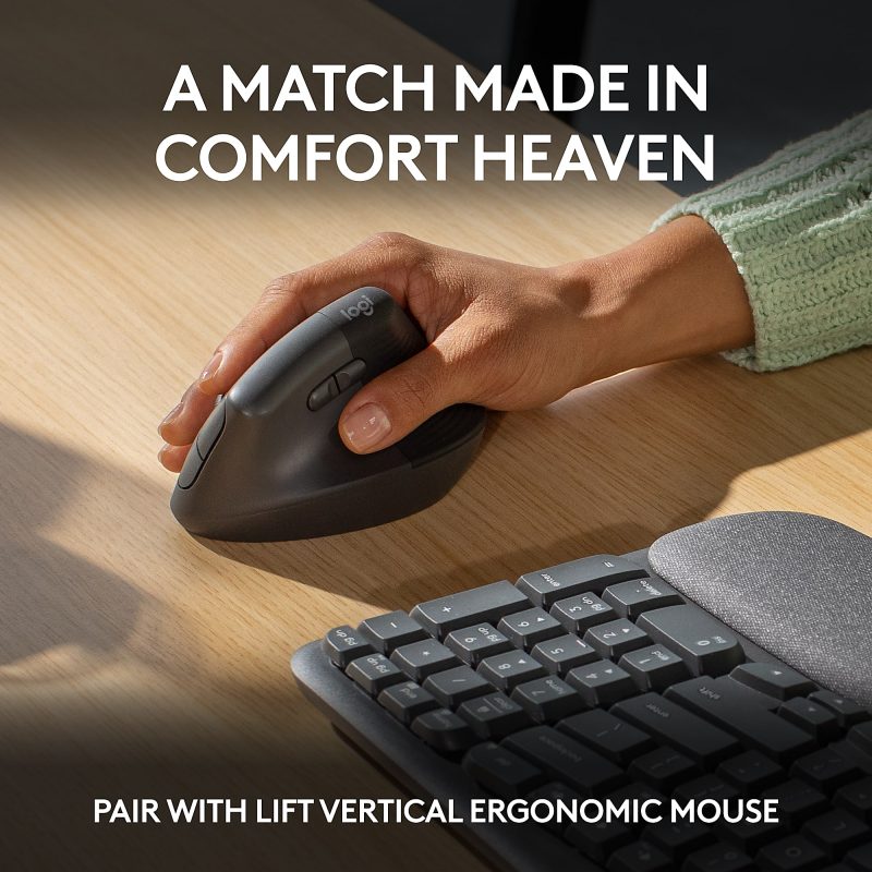 Logitech® Wave Keys Wireless Ergonomic Keyboard With Cushioned Palm Rest, 61% Recycled, Graphite, 920-011898 - Image 8