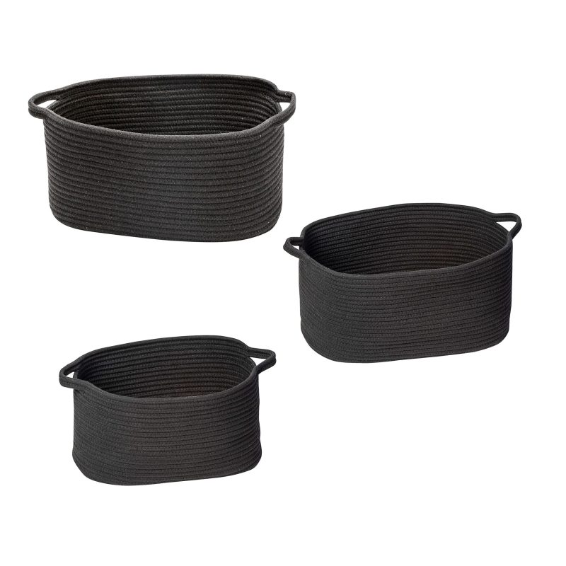 Honey Can Do Cotton Coil Baskets, 19”H x 16-1/2”W x 16-1/2”D, Black, Set Of 3 Baskets - Image 2