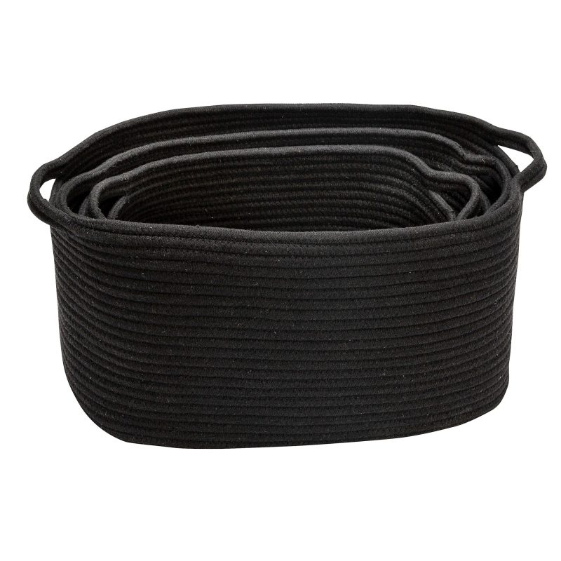 Honey Can Do Cotton Coil Baskets, 19”H x 16-1/2”W x 16-1/2”D, Black, Set Of 3 Baskets - Image 4