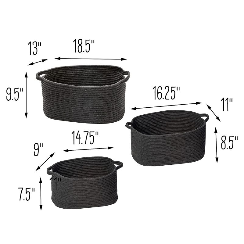 Honey Can Do Cotton Coil Baskets, 19”H x 16-1/2”W x 16-1/2”D, Black, Set Of 3 Baskets - Image 5