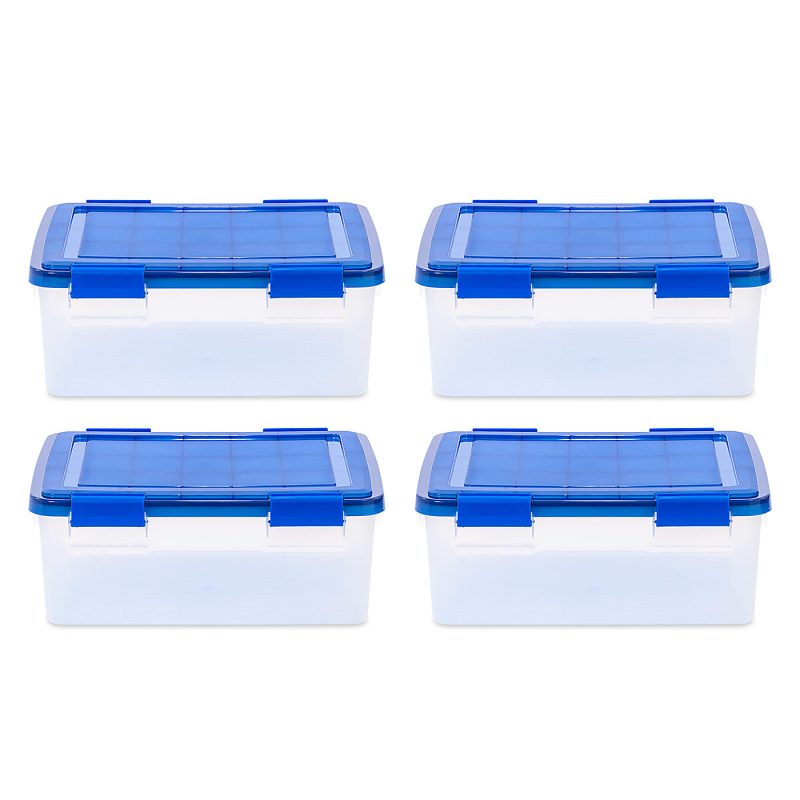 Iris Ultimate Weathertight Storage Boxes, 19-3/4”L x 16-3/16”W x 10-1/4”H, 30 Qt, Clear, Set Of 4 Boxes