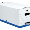Office Depot® Brand Quick Set Up Standard-Duty Storage Boxes With String & Button Closures And Built-In Handles, Letter Size, 24" x 12" x 10", 60% Recycled, White/Blue, Pack Of 12
