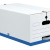 Office Depot® Brand Quick Set Up Standard-Duty Storage Boxes With String & Button Closures And Built-In Handles, Legal Size, 24" x 15" x 10", 60% Recycled, White/Blue, Pack Of 12