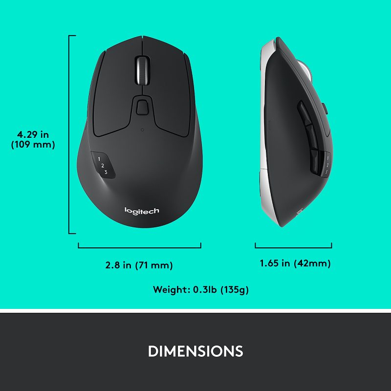 Logitech® M720 Triathlon Multi-Device Wireless Mouse, Black/Gray, 910-004790 - Image 9