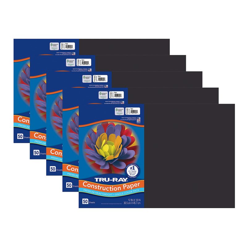 Tru-Ray® Construction Paper, 12" x 18", Gold, 50 Sheets Per Pack, Set Of 5 Packs - Black