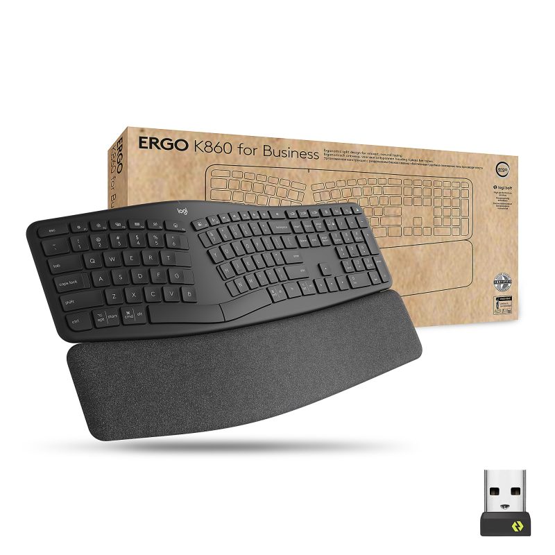 Logitech® ERGO K860 Split Ergonomic Wireless Keyboard For Business, Graphite, 920010175